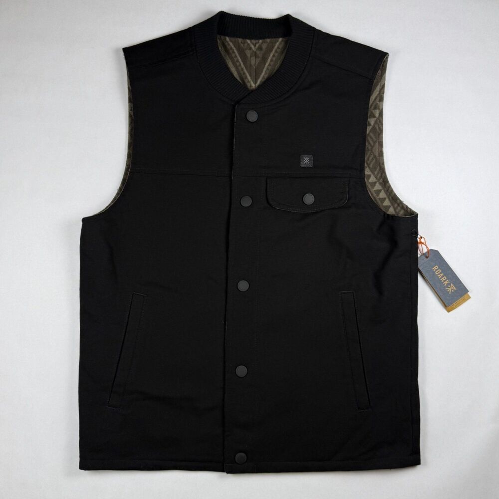 Roark Milford Reversible Vest Black Brown Aztec Wool Canvas Medium NWT